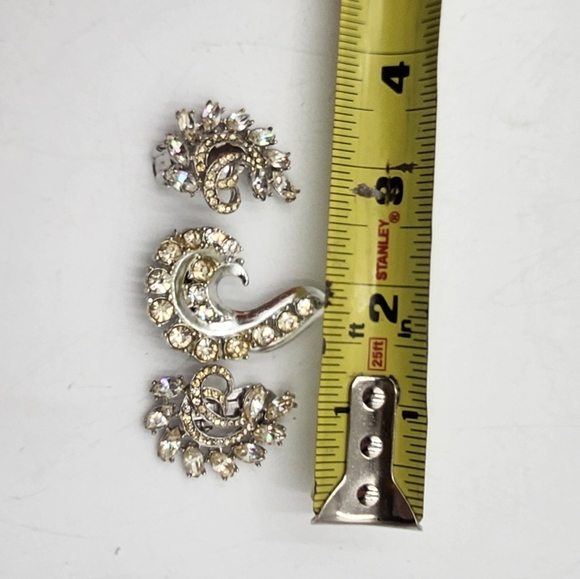 Vintage Swirl Rhinestone Brooch & Earring Demi Set clear silver tone *read - Picture 8 of 15